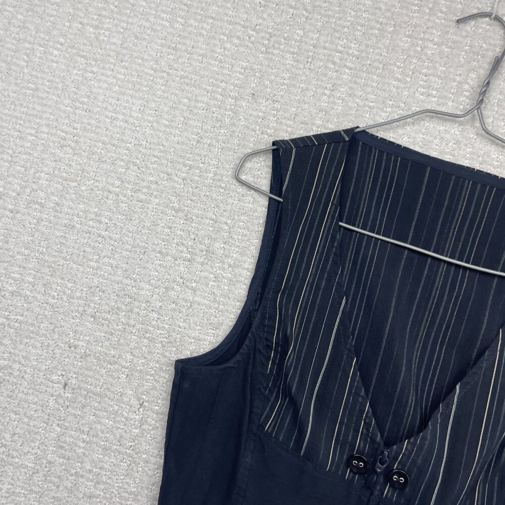 VTG Tailored Waistcoat Vest Dark Academia Steampunk Black Pin Stripe Wom Sz 6 - Picture 2 of 11